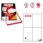 Etichetta adesiva C519 - permanente - 105x148,5 mm - 4 etichette per foglio - bianco - Markin - scatola 100 fogli A4 210