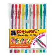 Roller gel colorati - colori fruit - Koh I Noor - astuccio 10 roller NAGP10F - oro - argento - glitter