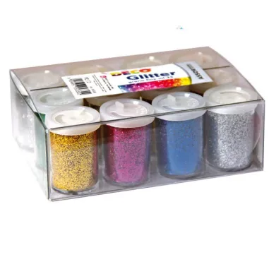 Glitter flacone grana fine - 25ml - colori assortiti - DECO - conf. 12 flaconi 05330 - glitter e porporina