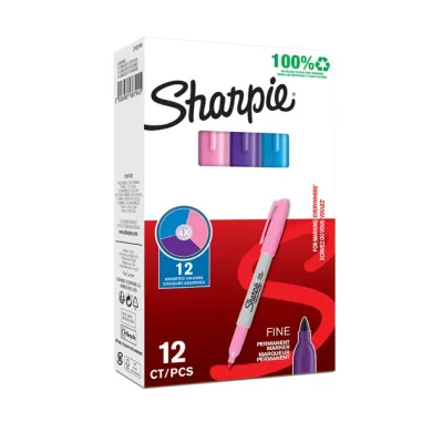 Permanenti - Conf. 12 marcatori Sharpie fine 1.0mm colori assortiti viola/rosa/blu brillante - 