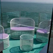 Tavoli e sedute da esterni - Salotto Garda con cuscini lilla - set 4 elementi - 