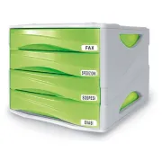 Cassettiera Smile - 29 x 38 x 25,5 cm - 4 cassetti da 5 cm - grigio/verde trasparente - Arda TR15P4PV - cassettiere da scrivania