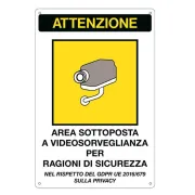 Cartello segnalatore - 20x30 cm - AREA SOTTOPOSTA A VIDEOSORVEGLIANZA - alluminio - Cartelli Segnalatori 33378 - cartelli seg...