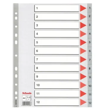 divisori / separatori con tasti stampati - Separatore numerico 1/12 - PPL - A4 - 22,5x29,7 cm - grigio -Esselte 100106 -