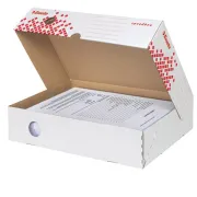 scatole archivio in cartone - Scatola archivio Speedbox - dorso 8 cm - 35x25 cm - apertura totale - bianco e rosso -  Es