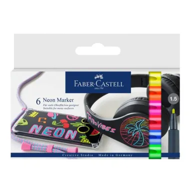 Marcatori - punta 1,5 mm - colori assortiti neon - Faber-Castell - conf. 6 pezzi 160806 - 