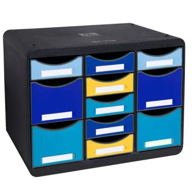 Cassettiera Store-Box Multi Bee Blue - 11 cassetti - nero/multicolore - Exacompta 3137202D - 