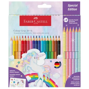 Astuccio 18 matite Colour Grip + 6 matite Sparkle - colori assortiti - Faber Castell 201543 - pennarelli