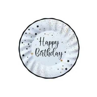 Piatto Happy Birthday - diametro 25 cm - carta - Big Party - conf. 8 pezzi 74544 - 