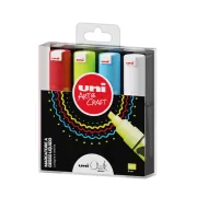 Marcatore a gesso liquido Uni Chalk Marker - punta scalpello 1,80 - 2,50 mm - colori assortiti - Uni Mitsubishi - astuccio 4 ...